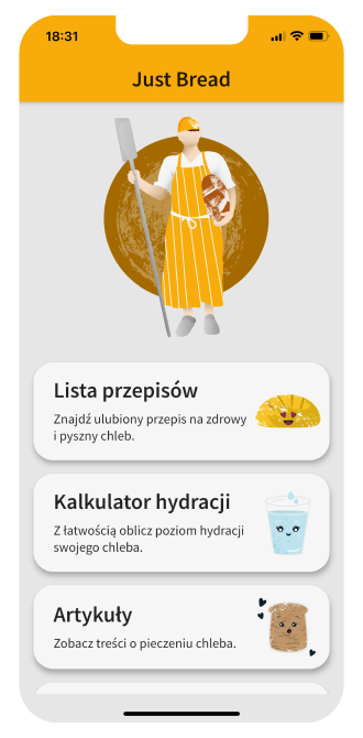 Ekran główny aplikacji Just Bread